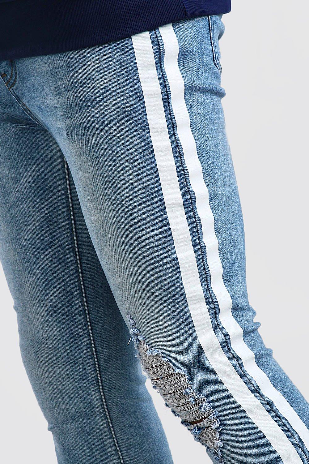 Distressed store striped jeans